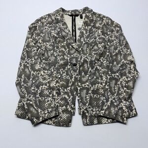 G.I.L.I. Snakeskin Print Single Button Blazer Jacket Grey Olive Size 14